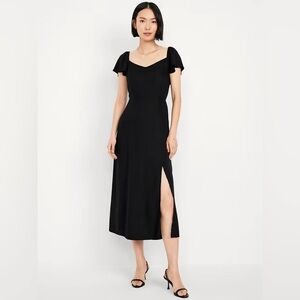 NWT! Old Navy Flutter-Sleeve Crepe Midi Dress in Black Jack - Large Tall🫐 681150